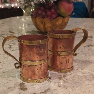 Vintage Copper And Brass Riveted Mugs